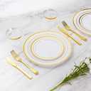 Goodluck 600 Pieces Gold Disposable Plates for 100 Guests, Plastic Plates for Party, Dinnerware Set of 100 Dinner and 100 Dessert Plates, 100 Spoons, 100 Forks, 100 Knives, 100 Cups