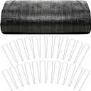 Driveway Landscaping Fabric and Underlayment - 50 x 12.5 ft Heavy Duty Woven Geotextile Landscape Weed Barrier with 50 Staples for Outdoor Garden Gravel Road and Patio Projects