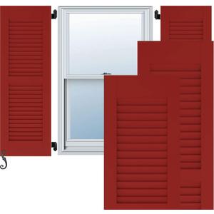 12"W x 35"H Americraft Two Equal Louver Exterior Real Wood Shutters (Per Pair), Fire Red 12"W x 35"H Americraft Two Equal Louver Exterior Real Wood Shutters (Per Pair), Fire Red
