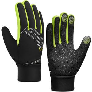 Winter Warm Kids Cycling Gloves - Cold Weather Touchscreen Glove for Childrens Riding Bike and Football Grip Anti-Slip Outdoor Ski Sports Gloves for Boys Girls 4-12 Year Old (XL(10-12years), Green/Black)