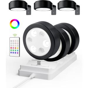 EZVALO Picture Lights for Wall with Charging Station, Rechargeable Battery Magnetic Poster Lights with 3 Color Temps & 12 RGB, Remote Dimmable Timer, Wall Decor Light for Art Display (6 Pack) (Black)