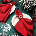 EBOOT 16 PCS Christmas Napkins and Ring Set 8 PCS Red Washable Napkins Cloth Fabric and 8 Christmas Rings Holder for Xmas Holiday Dinner Party Table Decoration(Elk, Bell)