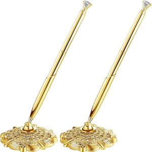 Outus 2 Pieces Wedding Pens for Guest Book Signing Gold Hollow Round Pen Holder Stand Set for Guestbook Sign Bridal Engagement Reception Supplies