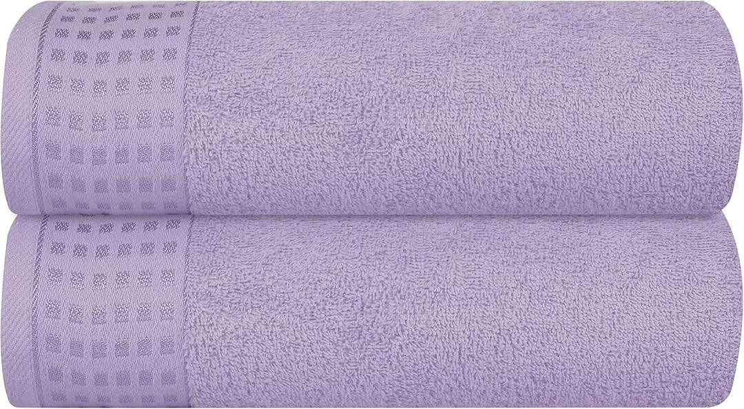 GLAMBURG 100% Cotton 2 Pack Oversized Bath Towel Set 28x55 Inches, Ultra Soft Highly Absorbant Compact Quickdry & Lightweight Large Bath Towels, Ideal for Gym Travel Camp Pool - Purple