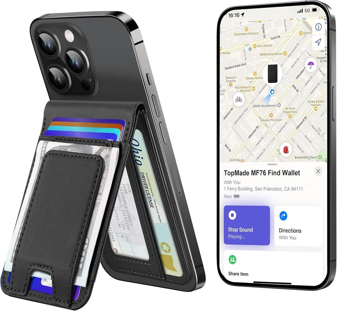 TopMade for MagSafe Wallet with Money Clip, Works with Apple Find My, Strongest Magnetic Wallet for iPhone 17/16/15/14/13/12 Series, for iPhone Wallet Stand with Finder Tracker, 8 Cards Holder, Black