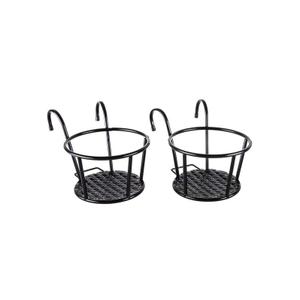 HowRU Iron Art Hanging Baskets Flower Pot Holder Over The Rail Metal Fence Planters Assemble - Pack of 2 (Black)