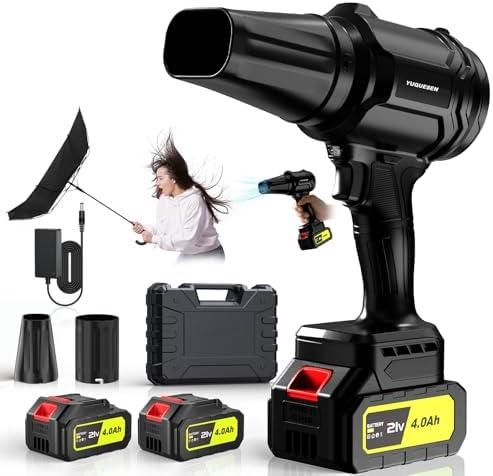 Cordless Leaf Blower, 980,000 RPM Handheld Leaf Blower with 2 X 4.0Ah Batteries & Charger, Lightweight Leaf Blowers for Patio Cleaning, Lawn Care, Leaves, Dust - Dark