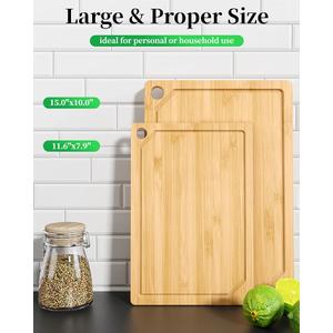 Kitsure Bamboo Cutting Board - Multi-Sizes Wooden Cutting Boards for Kitchen, Convenient Kitchen Essentials with Deep Juice Grooves, Natural Cutting Board for Chopping & Serving, 2 Pack