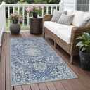 GENIMO 9x12 Outdoor Rug, Washable Quick Dry for Patio, Navy Blue & Ivory