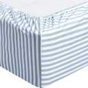 Amazon Basics Breathable, Brushed Microfiber Wrinkle Resistant 3 Piece Bed Sheet Set with 14-Inch Deep Pockets, Twin, Dusty Blue Pinstripe, Printed