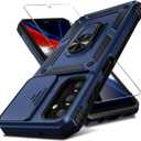 Janmitta Compatible with Galaxy A25 5G Case Built in Slide Camera Lens Cover+Screen Protector+Finger Ring Holder Kickstand,Heavy Duty Shockproof Full Body Phone Cover,2024 Blue