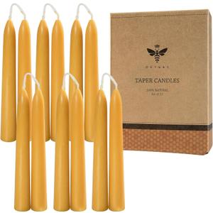 6'' Natural Beeswax Taper Candles Set of 12, DEYBBY Smokeless and Dripless Beeswax Candles, 4-5Hrs Burn Time, Nontoxic