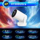 Mini Projector, HY300Ultra Portable Projector with WiFi 6 and Bluetooth 5.4, 4K Support,5W Soundbase Speaker, Android11.0, 180 Rotation, Compatible with TV Stick Smartphone HDMI