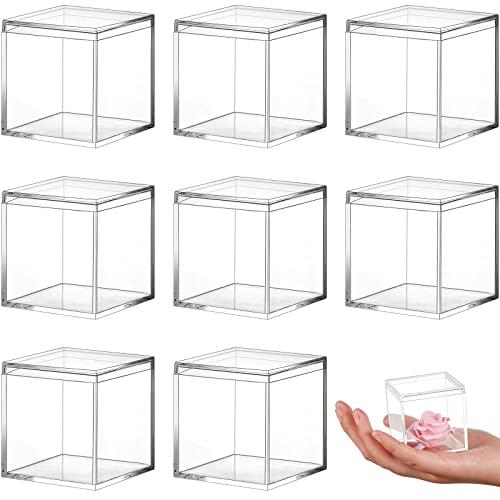 Blulu 8 Pcs Clear Acrylic Box with Lid Plastic Jewelry Mini Storage Box Mini Cube Containers for Candy and Tiny Jewelry Easter Party Favor(2.2 x 2.2 x 2.2 Inch,Classic Style)