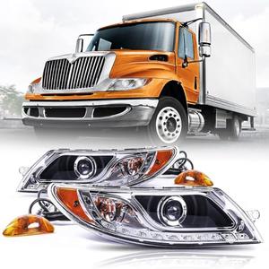 Seassauto Headlight Assembly For International Durastar 4300 Truck 2001-2016,Black Headlamp Replacement Pair Driver And Passenger Side