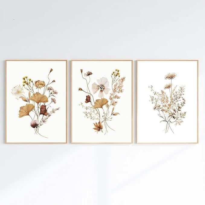 QBZWART Wildflower Canvas Wall Art, Watercolor Botanical Print, Floral Boho Decor, Minimalist Vintage Colorful Art Print for Living Room No Frame, 12x16inch