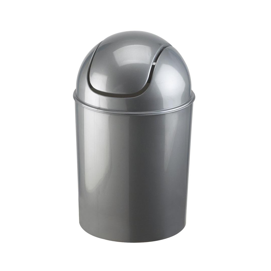 Umbra 1.25 Gallon Mini Waste Can with Removable Swing-Top Lid - Small Garbage Bin for Kitchen, Bathroom, Bedroom, Office - Compact Trash Can Fit Under Tables & Counters - Silver