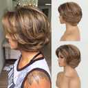 Jolelyne Short Ombre Blonde Highlight Pixie Cut Wig - Fluffy Light Brown Mix Honey Blonde Highlight Layered Natural Side Part Curly Wigs With Synthetic Hair