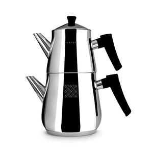 Serenk Definition Stainless Steel Teapot Set, 1L Teapot & 2L Lower Pot, Double-Stacked Design, Induction Compatible, Mirror Polished Finish, Tea Kettle for Home