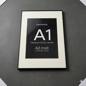 Homeforia A1 Poster Frame Silver, High End Metal A1 Large Picture Frame Silver with Mat A2 for Photo, 23.4x33.1 Frames Matted to 16.5x23.4 Print, 23.4 by 33.1 Frame, Tempered Glass, Wall Kit, Set of 1 (Black)