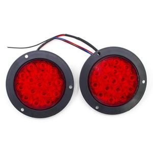 2 Pcs Red Round LED Tail Lights, 12V/24V, 4 Inch 16 LED Rear Brake Stop Turn Signal Reverse Lights for Car, Truck, Trailer and RV