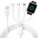 TOP-UP 4 in 1 Watch & Phone Charger Cable Travel Essentials Multi Charging Cable for Apple Watch, iPhone, USB-C & Micro, Multi Device Charger Cord, 4FT