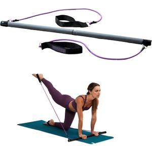 Gaiam Restore Pilates Bar Reformer Kit - Home Fitness Equipment for Total Body Workout - Includes Bar, Two 30-Inch Resistance Band Cords with Attached Foot Strap Loops - Exercise Guide Included