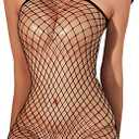 Womens Fishnet Bodystocking Crotchless Bodysuit Sexy Tights Soft Nightwear Lingerie Under 150 lbs
