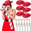 Xtinmee 12 Pcs Christmas Cowboy Hat 12 Pcs 35" Large Inflatable Candy Canes Santa Claus Cowgirl Hat Candy Canes Balloons Xmas Adults Unisex Xmas Cap for Christmas Costume Party Supplies Decorations