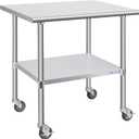 Hally Stainless Steel Table for Prep & Work 30 x 36 Inches with Caster Wheels, NSF Commercial Heavy Duty Table with Undershelf and Galvanized Legs for Restaurant, Home and Hotel