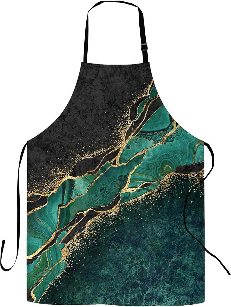 CIAIDU Mother's Day Gifts Abstract Black Marble Green Malachite Apron, Stocking Stuffers Adult Aprons for Women and Men, Personalized Cooking Gifts, Professional Aprons for Chefs Grill Bistro Baking