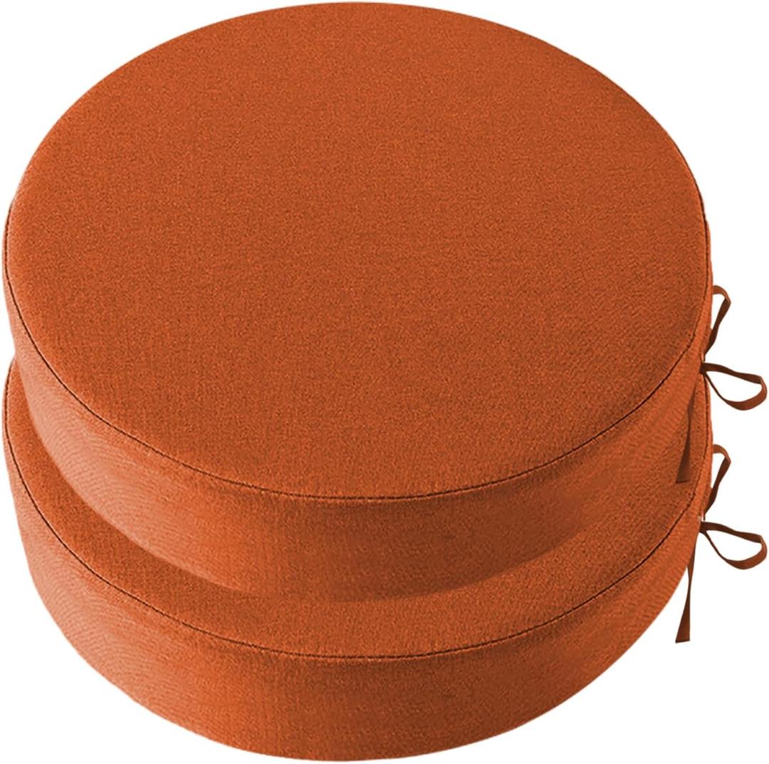 Outdoor Chair Cushions for Patio Furniture, Waterproof Round Patio Seat Cushions with Adjustable Straps for Garden Burgundy Sofa, Set of 2, Orange, 18x18x2 Inch