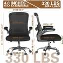 Ergonomic Office Chair for Long Hours, Adjustable Padded Lumbar Support for Lower Back Relief, 330 lb Capacity, Comfortable Computer Desk Chair for Home Office, Work & Study, Black