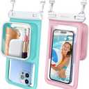 Niveaya [Floatable Floating Waterproof Phone Pouch 2 Pack-Up to 8.5", Large Space Adjustable Neck Lanyard Waterproof Phone Case, Phone Dry Bags for Vacation Beach Pool Kayak Cruise Travel Essentials (Green + Pink)