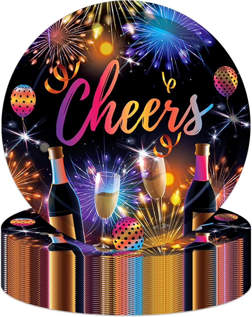 7"Happy New Year Party Plates, 2026 New Year Eve Paper Plates for Holidays Firework Disposable Party Dessert Plate, New Year's Eve Tableware Supplies for Party Celebration Supplies Decorations, 24pcs