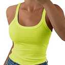 GEMBERA Women Spaghetti Strap Scoop Neck Ribbed Tank Tops Slim Fitted Cotton Camisole Basic Sleeveless Layering Shirts.S