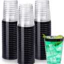 DaYammi 100 Pack Black Plastic Cups 10Oz Clear Disposable Cups with Black Rim, Clear Cocktail Cup Heavy Duty Disposable Glasses Disposable Fancy Plastic Cups for New Year Party