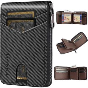 Mens RFID Blocking Zipper Large Dimensions Wallet with 2 ID Windows - Large Capacity Design, 13 Credit Card Slots (Brown)
