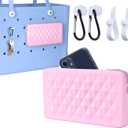 Silicone Pouch for Bogg Bag Accessories, Universal Cell Phone Holder for Bogg Bag, Zipper Pouch with 4 Hooks Compatible with Simple Modern Beach Tote XL/L Pink