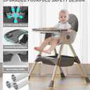 Baby High Chair, 5 in 1 High Chairs for Babies and Toddlers, Travel Foldable High Chair with Detachable PU Cushion, Double Removable Tray, Adjustable Height & Recline, Locking Wheels (Grey)