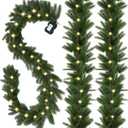 Christmas Garland with Lights, 6 Ft Lighted Garland, Realistic Greenery Norfolk Pine Garlands, 30 LED Lights Battery Powered, Timer Included Greenery Garlands for Mantle Christmas Decor