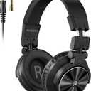 PUPGSIS Over Ear Headphones Wired: Studio Monitor Headphones - Professional 40kHz Hi-Res DJ Stereo Headphones - 1/4 to 3.5mm Audio Jack for Recording/Mixing/Podcast/Guitar/Piano (Black)