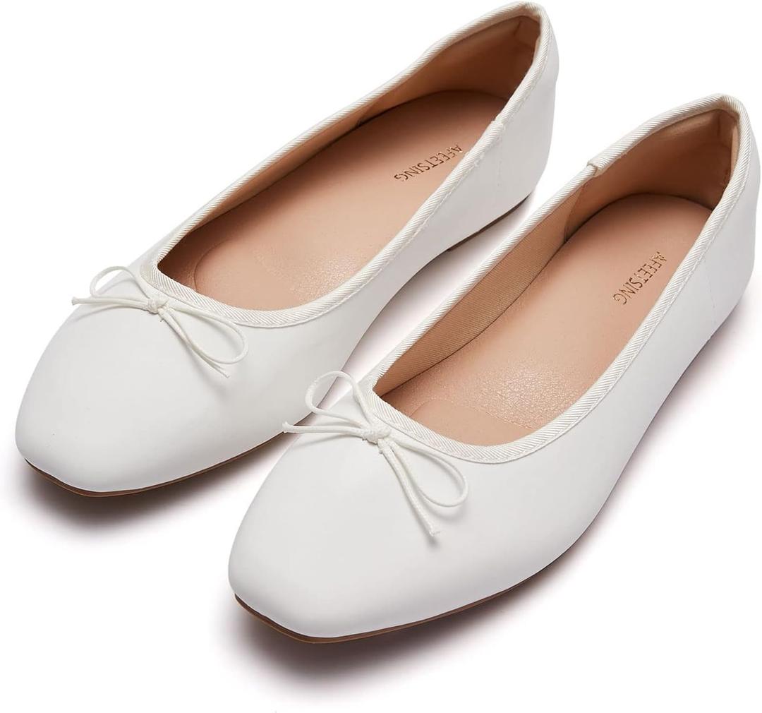 Women's Round Toe Ballet Flats Comfortable Bow Dressy Flats Shoes for Women, 7, A-white
