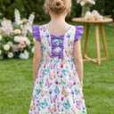 ALISISTER 2-7T Toddler Girl V Neck Dresses Summer Flutter Sleeve One-piece Frock (3-4T, A1 Purple)