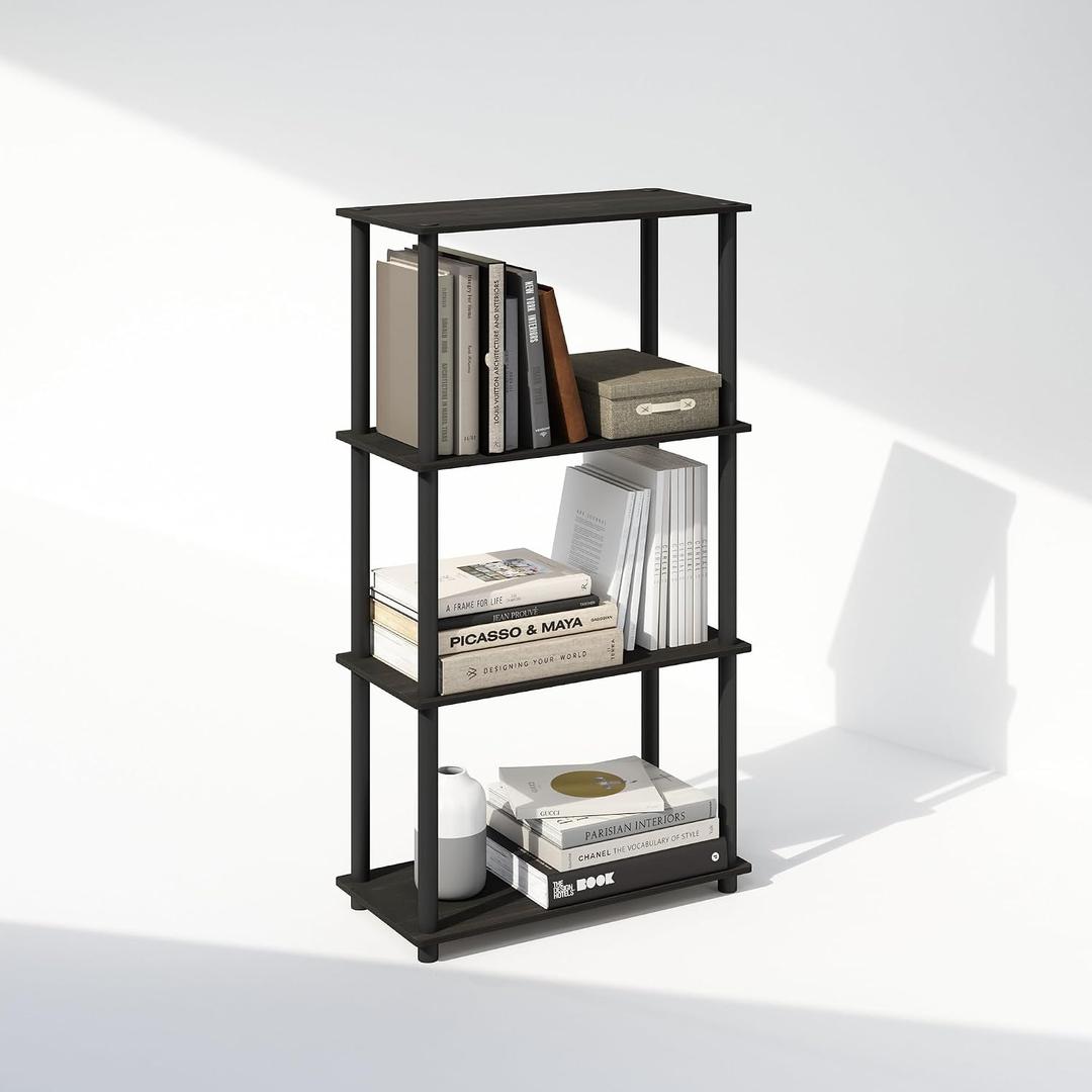 Furinno Turn-N-Tube Book Shelf, 4-Tier Bookshelf, Bookcase with Multipurpose Compact Display Rack, 11.6 x 23.6 x 43.2, for Living Room, Bedroom, Home Office, Espresso/Black, 4-Tier Round Tube