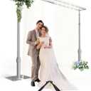 Heavy Duty Backdrop Stand 8.6x10ft, Double Crossbar Pipe and Drape Backdrop Stand Kit, Adjustable Metal Frame, Background Stand for Wedding Photography Birthday Party Decorations (Sliver)