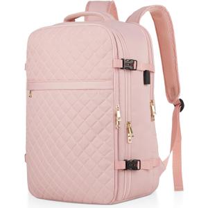 MOMUVO Large Travel Backpack Women, Flight Approved Carry On Backpack, Water Resistant Anti-Theft Large Casual Daypack Fit 17 Inch Laptop with USB Charging Port, Pink