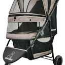 ROODO Escort 3 Wheel Dog Cat Pet Stroller for Small/Medium Dogs Cats Best Lightweight Foldable Portable Compact Jogger All Terrain Travel Pet Gear System Puppy Doggie Bunny Kitty Stroller(Grey) (33x37 Inch (Pack of 1))