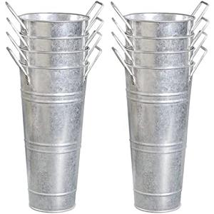 YEENAASY Galvanized Metal Bucket Vases Set of 8, 9 Inch Farmhouse French Flower Buckets Pots with Handles, Rustic Decorative Metal Holder Flower Vase for Home Wedding Table Centerpiece Decor (Silver)