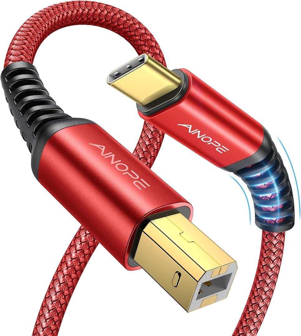 AINOPE Printer Cable,Nylon Braided USB 2.0 Printer Cord to Computer,Type C/Red/6.6FT